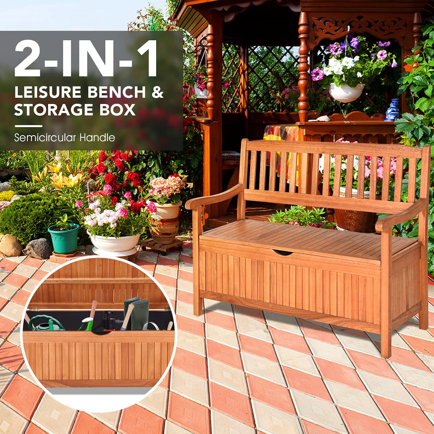 DORTALA 42'' Wooden Outdoor Storage Bench Large Deck Box, Entryway Storage Bench w/Inner Removable Dustproof Lining and Portable Handles for Patio Garden Balcony Yard Living Room