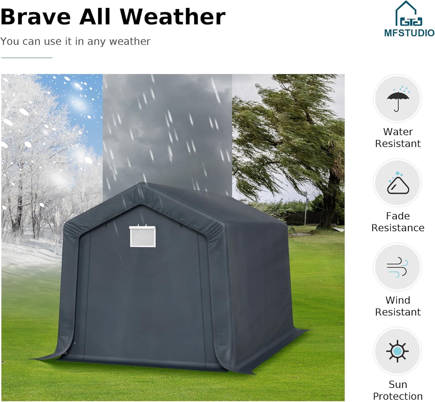 MFSTUDIO Portable Shed Garage, 8x12 Storage Tent Motorcycle Sheds Carport Heavy Duty Canopy with Rolled up Zipper Doors, Outside Utility Shelter Garages Tents for Motorcycles, Bicycles and Tools