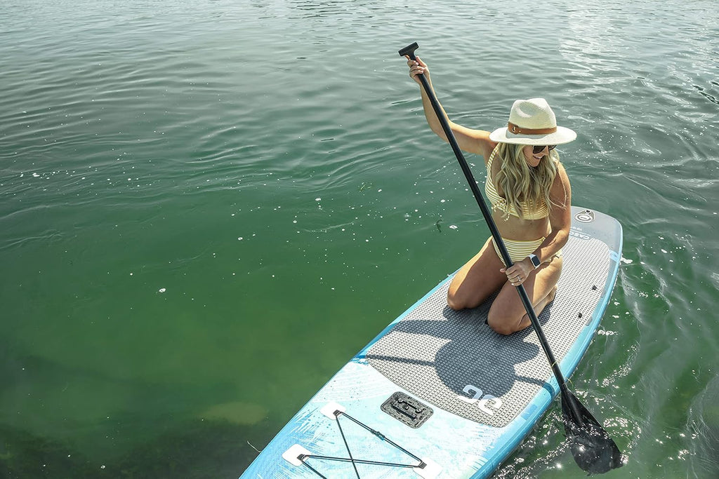 AQUAGLIDE Inflatable Stand Up Paddle Board with Premium SUP Accessories - Backpack, 3-Piece Focus Leverlock Paddle, Fin, Leash, and Hand Pump - Cascade 10' ISUP, Multicolor