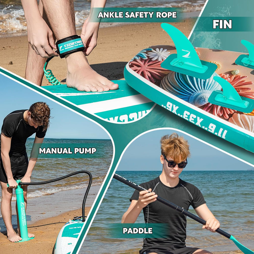 11'/11'6' x 33'/34' x 6' Inflatable SUP Paddle Board – Extra-Wide, Stable Stand Up Paddle Board with Premium Full Accessory Set for Adults & Youth