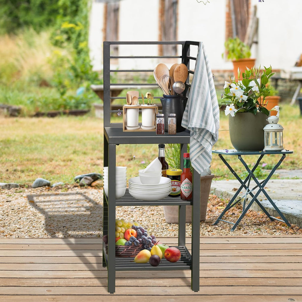Domi Outdoor Kitchen Island with Storage, Aluminum Kitchen Island Prep Table with Double Storage Rack, Freestanding Corner Cabinet with Protective Cover Indoor Outdoor