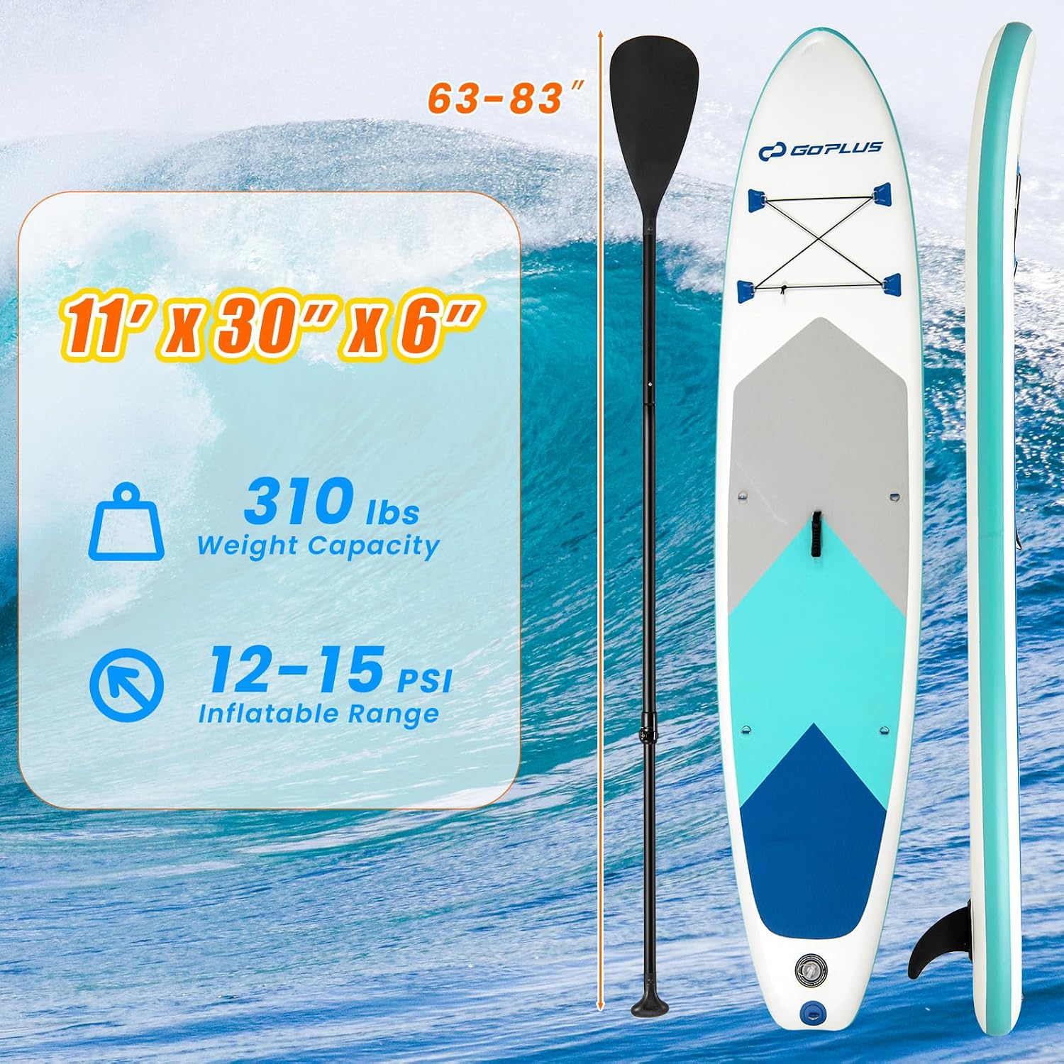 Goplus Inflatable Stand Up Paddle Board, 10FT/10.5FT/11FT SUP with Accessory Pack, Adjustable Paddle, Carry Bag, Fin, Hand Pump, Leash, Repair Kit