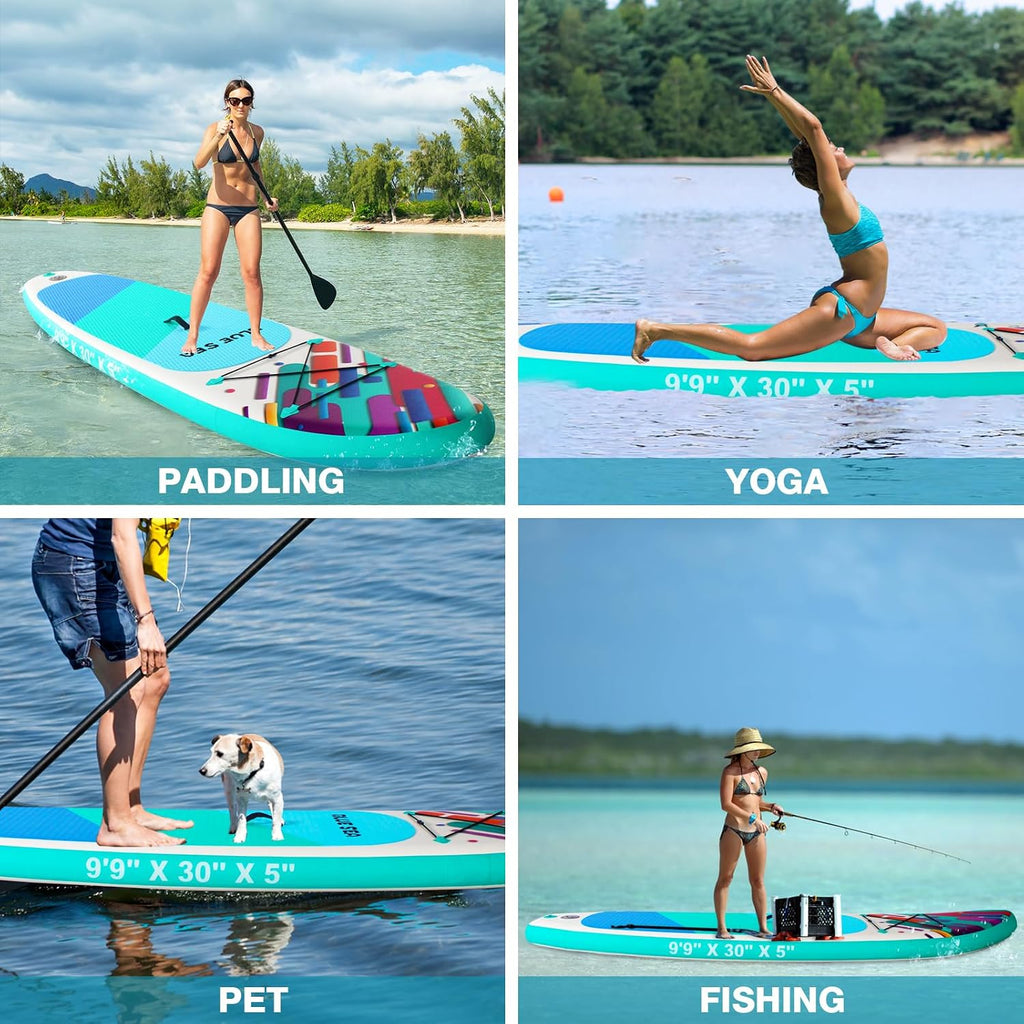 Inflatable Stand up Paddle Board, Extra Wide SUP, with Premium Paddleboard Accessories, Hand Pump, Backpack, Adult & Youth, for Yoga Fishing Paddling