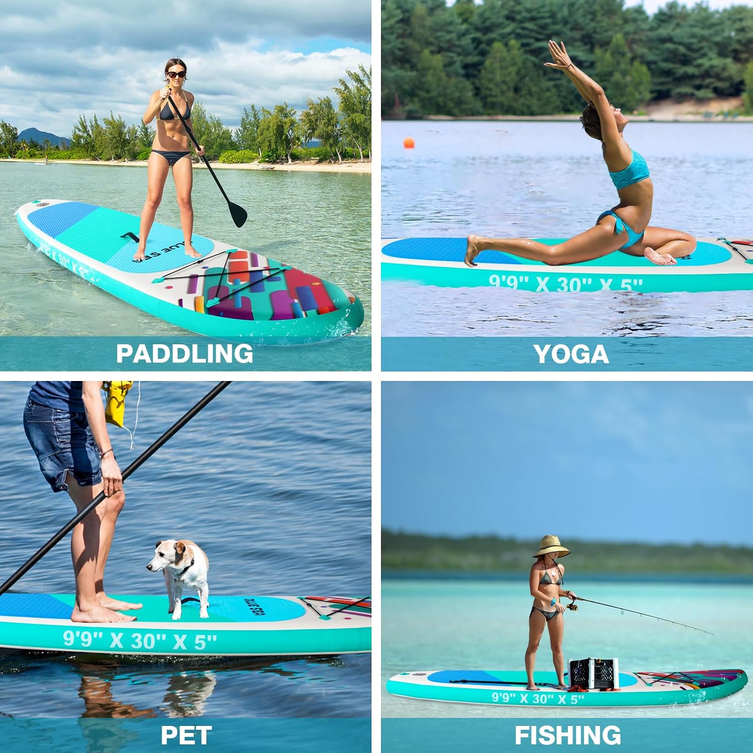 Inflatable Stand up Paddle Board, Extra Wide SUP, with Premium Paddleboard Accessories, Hand Pump, Backpack, Adult & Youth, for Yoga Fishing Paddling