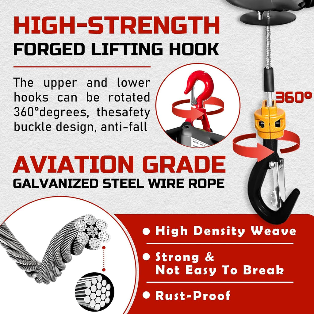 1500 Lbs Electric Hoist Winch,3 in 1 Portable Electric Winch,Manual,Wired and Wireless Remote Control,Electric Hoist 110 Volt with 25ft Lifting Height for Factories, Warehouses, Garages