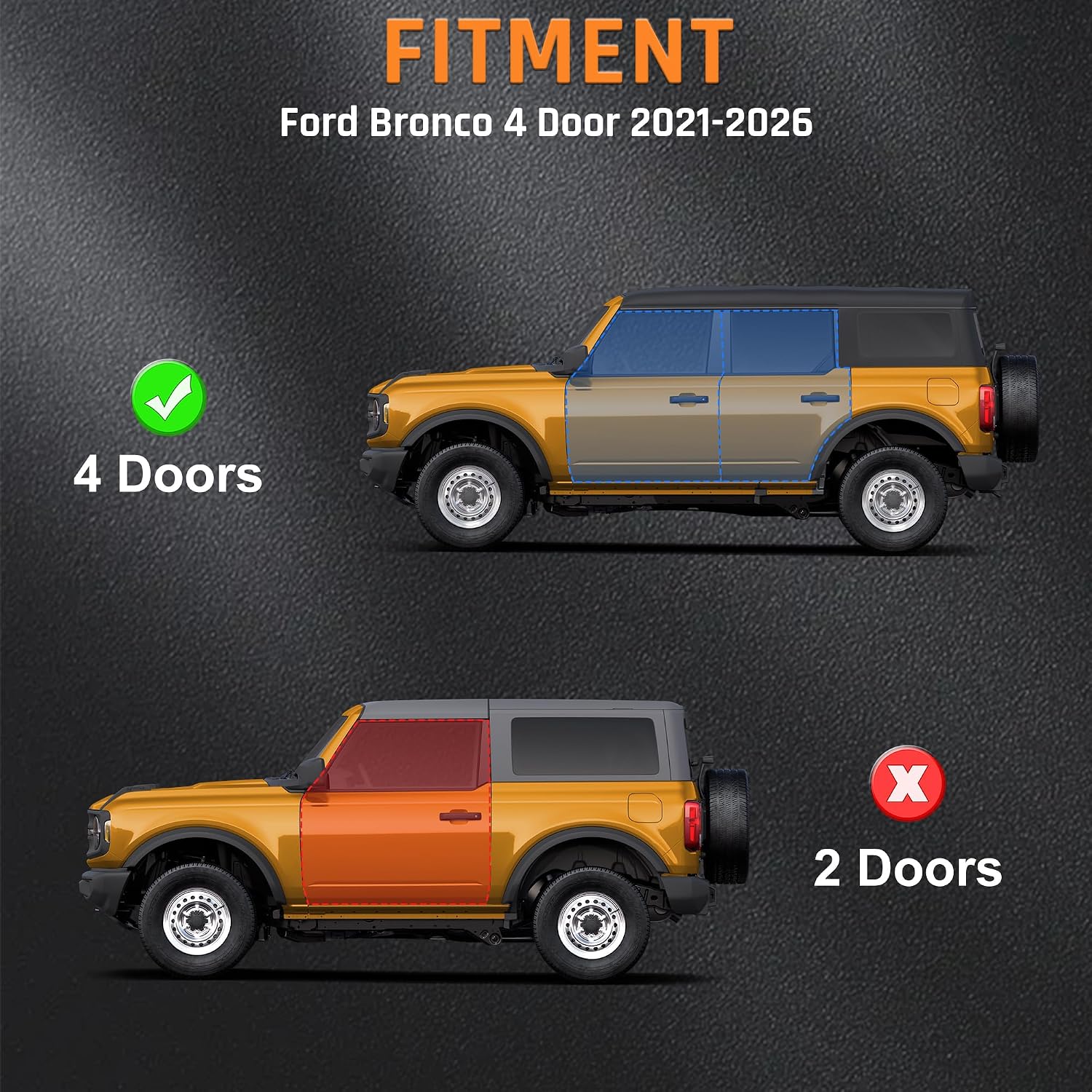 Orange Running Boards fit for Ford Bronco 2021-2026 | side steps fit for bronco 21-26 4 door w/rock rails step bars 4pcs steps estribos para