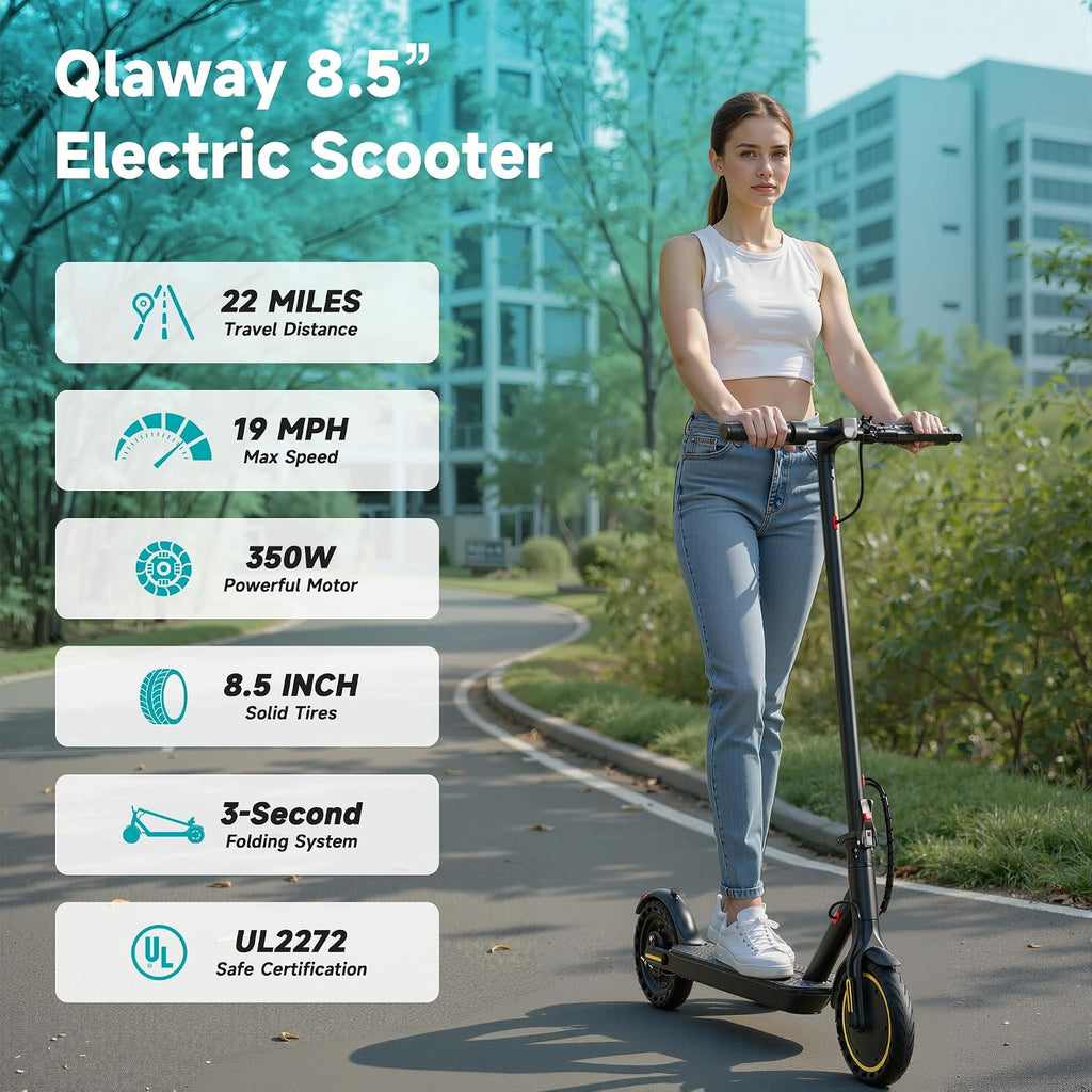 Qlaway 8.5' E Scooter for Adults 19/22 MPH 350/500W Motor 187.2/288.6/441WH Battery, Motorized Scooter Up to 22 Miles Range, Foldable Bearing 265 LBS/APP Control