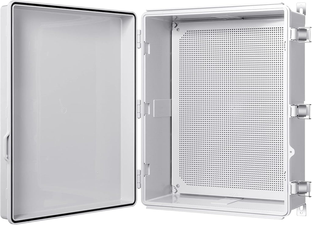 Gratury Junction Box, IP67 Waterproof Plastic Enclosure for Electrical Project, Hinged Grey Cover, Includes Mounting Plate and Wall Bracket 510×410×200mm (20'×16.1'×7.9')