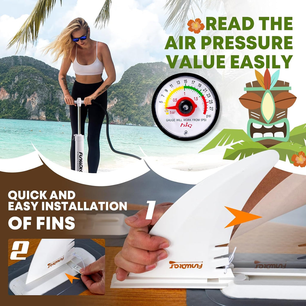 FunWater 8'/10'/10'6'/11'6' Inflatable Stand Up Paddle Board with Premium SUP Paddleboard Accessories, Wide Stable Anti-Slip EVA Deck,Paddle Boards for Adults & Youth of All Skill Levels