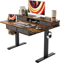 TIQLAB 48 * 28 Inch Standing Desk with Four Drawers, Electric Sit Stand Table, Stand Up Desk Adjustable Height with Storage Shelf, Splice Board, Deep Vintage