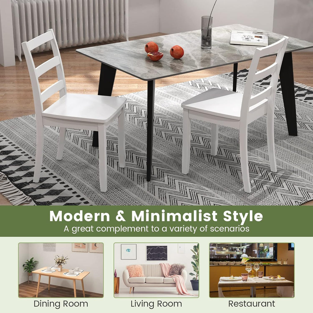 GOFLAME Dining Chairs Set of 4, Ladder Back Side Chairs with Solid Rubber Wood Legs & Non-Slip Food Pads, 4-Pack Space-Saving Armless Dining Chairs for Dining Room, Living Room, Restaurant, White