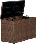 happimess TRK1000B Nino 31.5' Modern Minimalist Outdoor Faux Wicker Deck and Patio Storage Box, Brown, Soft-Close, for Package Delivery, Patio Furniture, Cushions, Gardening Tools, Pool Supplies