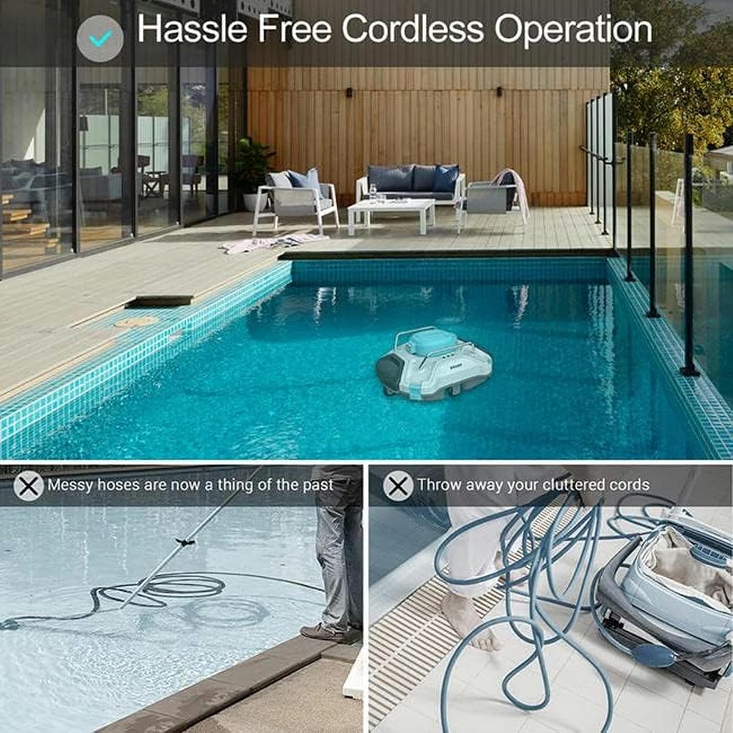 Wireless Robotic Cleaner for Swimming Pools, Pool Vacuum Cleaner with Improved Double Drive Engines, Up to 90 Minutes of Cleaning for Pools On The Floor Or On The Ground Up to More
