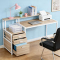 Writing Desk Computer Desk with Drawers and Monitor Riser Office Desk with File Cabinet Elevated Monitor Stand Two-Tier 63in Spacious Workstation Natural White