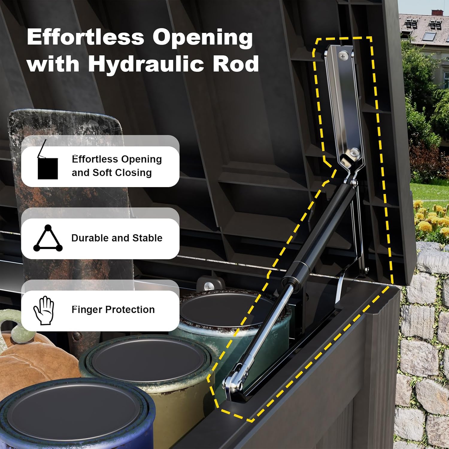 ROJIK 180 Gallon Outdoor Storage Box Waterproof-Patio Furniture Resin Deck Box, Garden Tools, Cushions, Pool Accessories Storage Bench with Lockable Lid and Side Handles (Black, 180 Gal)