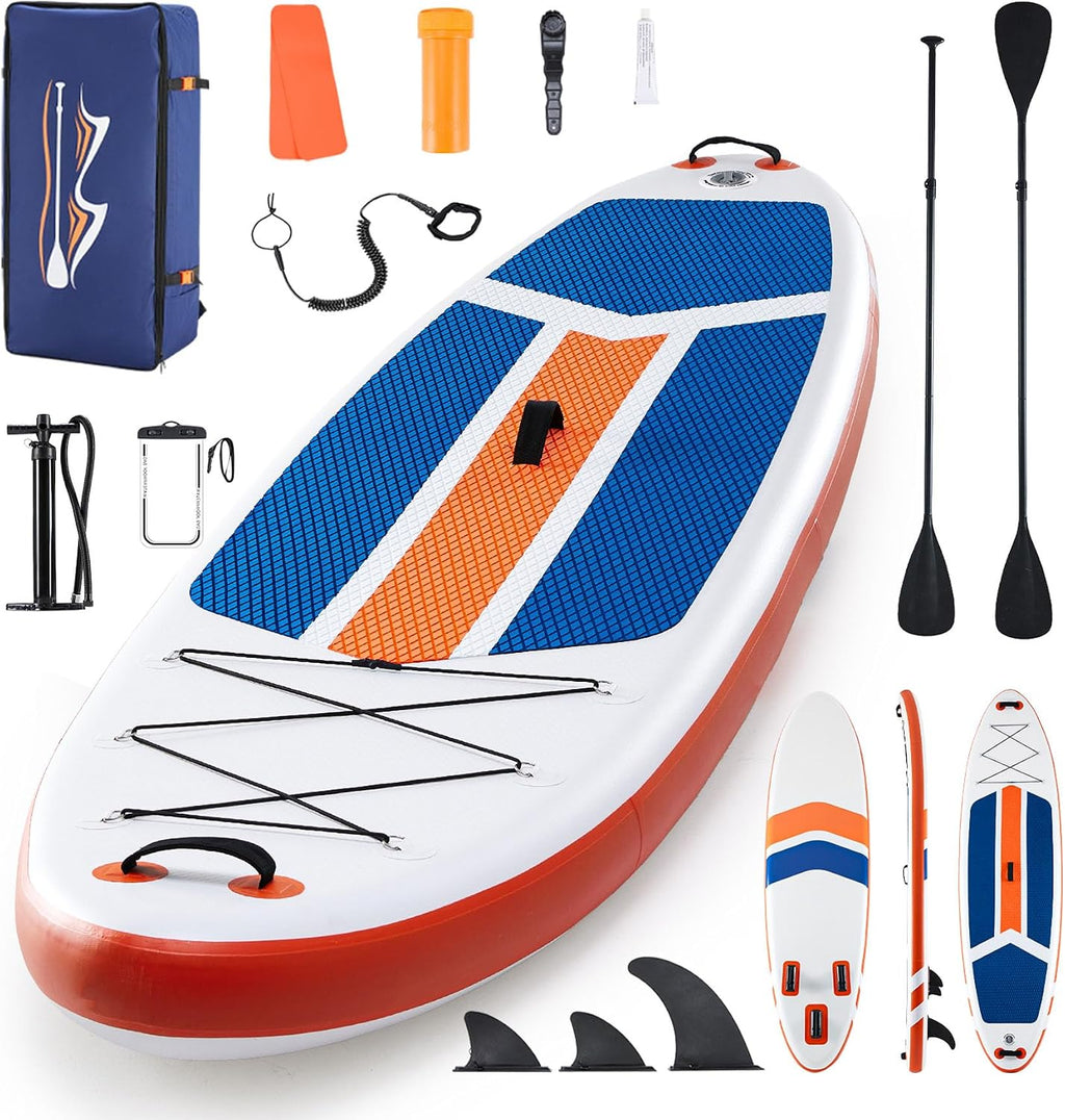 10'6x33'' Extra Wide Inflatable Paddle Board, 400lb Capacity Stand Up Paddle Board for Adults, Stable Inflatable Sup Yoga Board, All Skill Levels, 2Pcs Paddle & Carry Bag, 1 Repair Kit