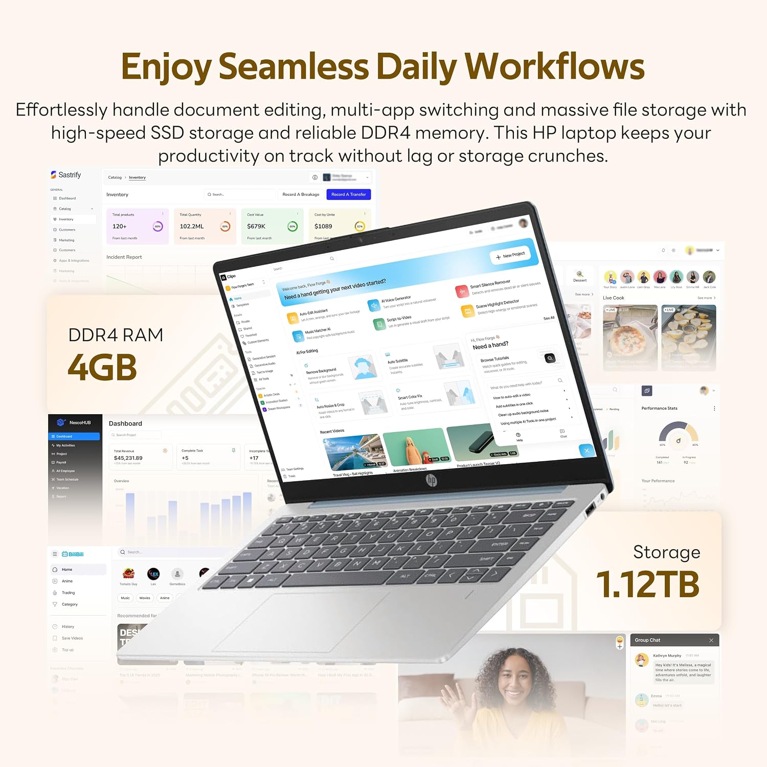 HP Stream 14' HD Student&Business Laptop with AI Copilot, AMD Athlon 7120, 4GB RAM, 1.12TB Storage (128GB SSD + 1TB Docking Station), 1 Year Office 365, Radeon Graphics, Win 11, Moonlight Blue
