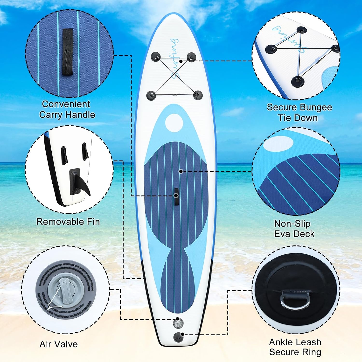 Inflatable Stand Up Paddle Boards with Premium PVC Paddle Board with Carry Bag Board Accessories, Wide Stable Design, Non-Slip Comfort Deck for Youth & Adults Blue