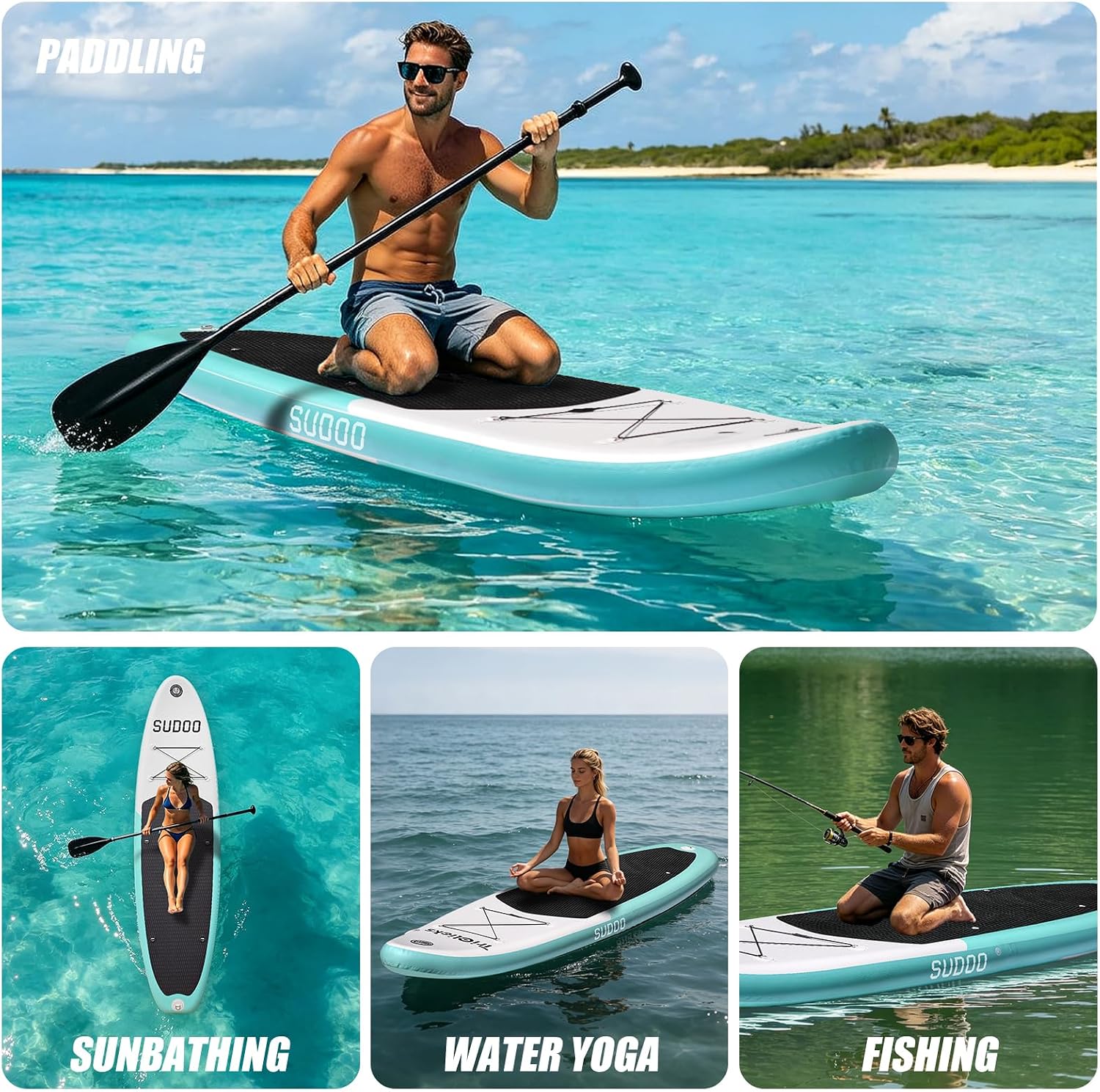 SUDOO Inflatable Stand Up Paddle Board 10'/ 10'6' SUP with 450LB Weight Capacity Adjustable Paddle Wide Stable Non Slip EVA Deck Complete Accessories for Adults Beginners Youth Outdoor Water Sports