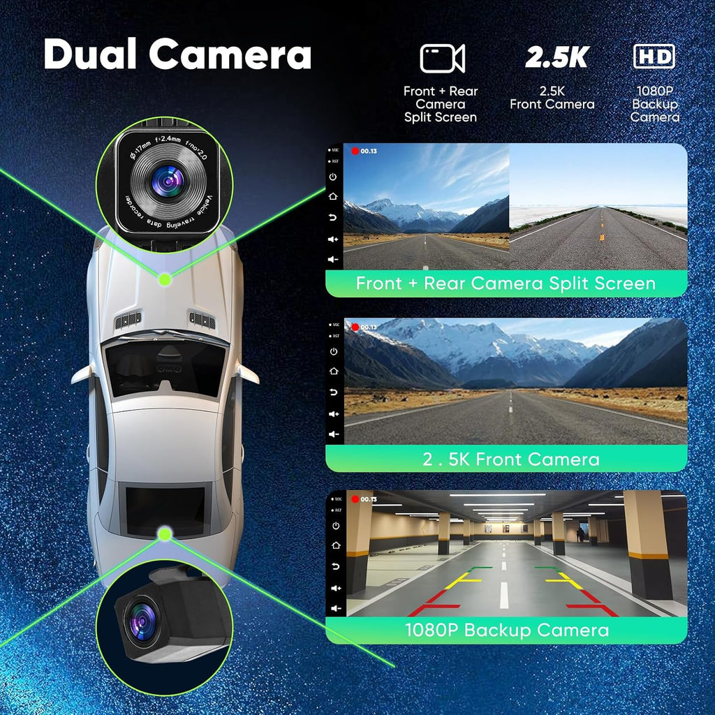 9.3' Carplay Screen for Car with Backup Camera, 2.5K Wireless Display, Android Auto Compatible, Portable Dash Cam, Touch Monitor, GPS Navigation, Bluetooth FM Transmitter, Universal Mount, Gifts