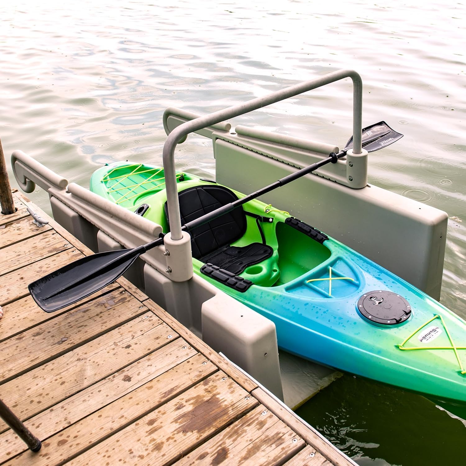 Personal Kayak Launch Station to Safely Launch Kayaks, Canoes, and Stand Up Paddle Boards, for Fixed Docks, 85-Inch x 48-Inch x 50-Inch, Tan