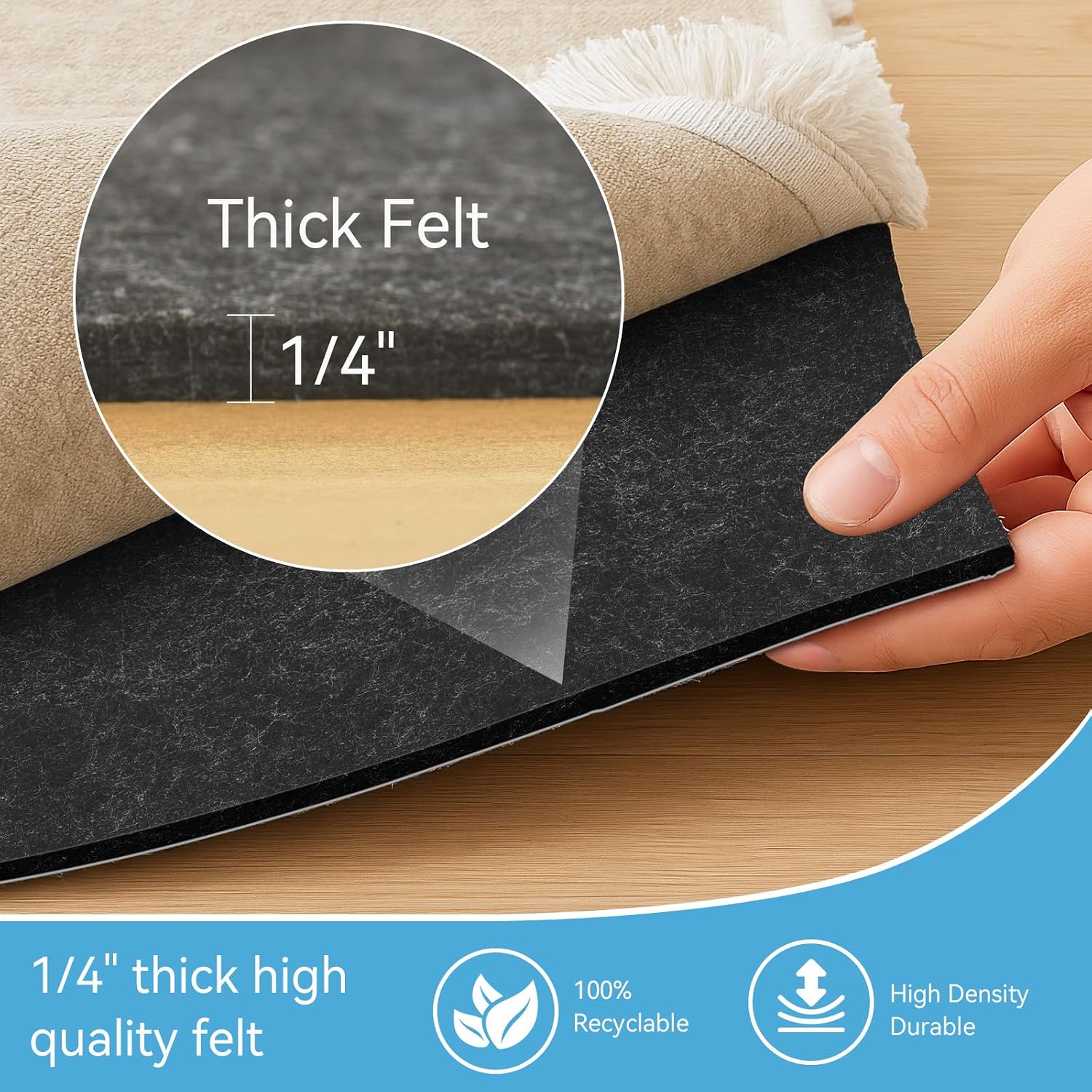 Warmstar 10x14 FT Non Slip Rug Pad,100% Waterproof Felt Rug Pad for Hardwood Floors,1/4' Thick Soft Carpet Pad with Natural Rubber Backing, Secure Grip & Floor Protection