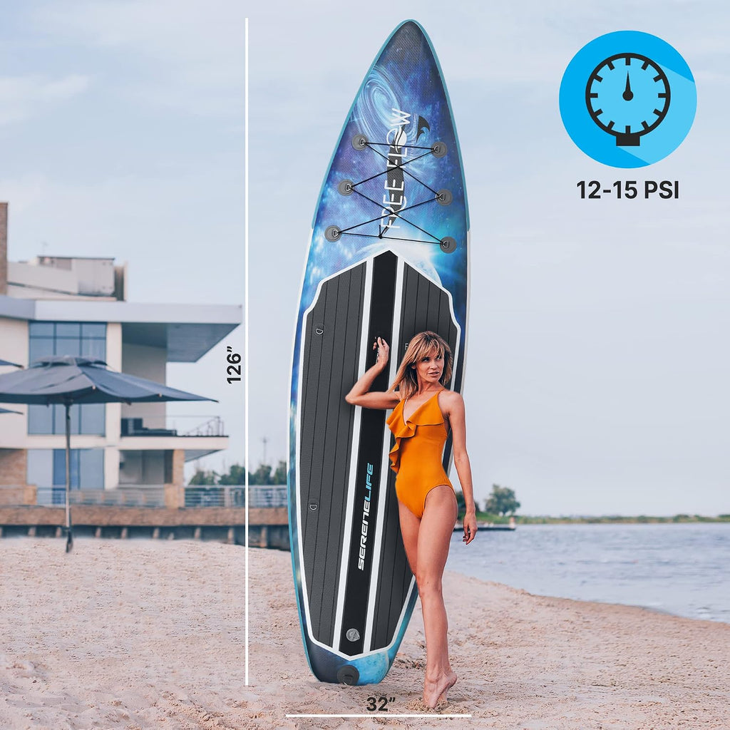 SereneLife Set of 2 Inflatable Stand Up Paddle Boards with Premium Accessories – SUP Pair with 32' Wide Stable Design, Non-Slip EVA Deck Pad for Adults and Youth of All Skill Levels, 350 lbs Capacity