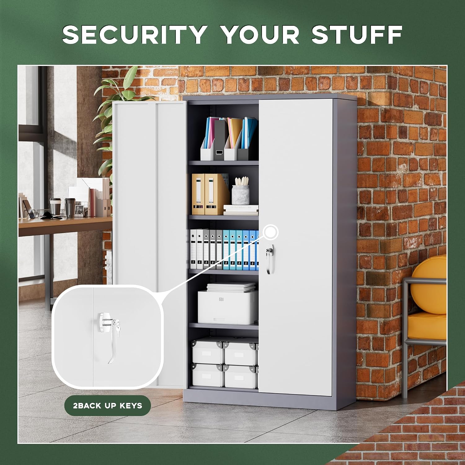 Greenvelly Metal Garage Storage Cabinet, 72' Locking Metal Cabinet with Doors and Adjustable Shelves, Steel Tool Cabinets, File Cabinet for Home Office, Garage (36' W x 18' D)