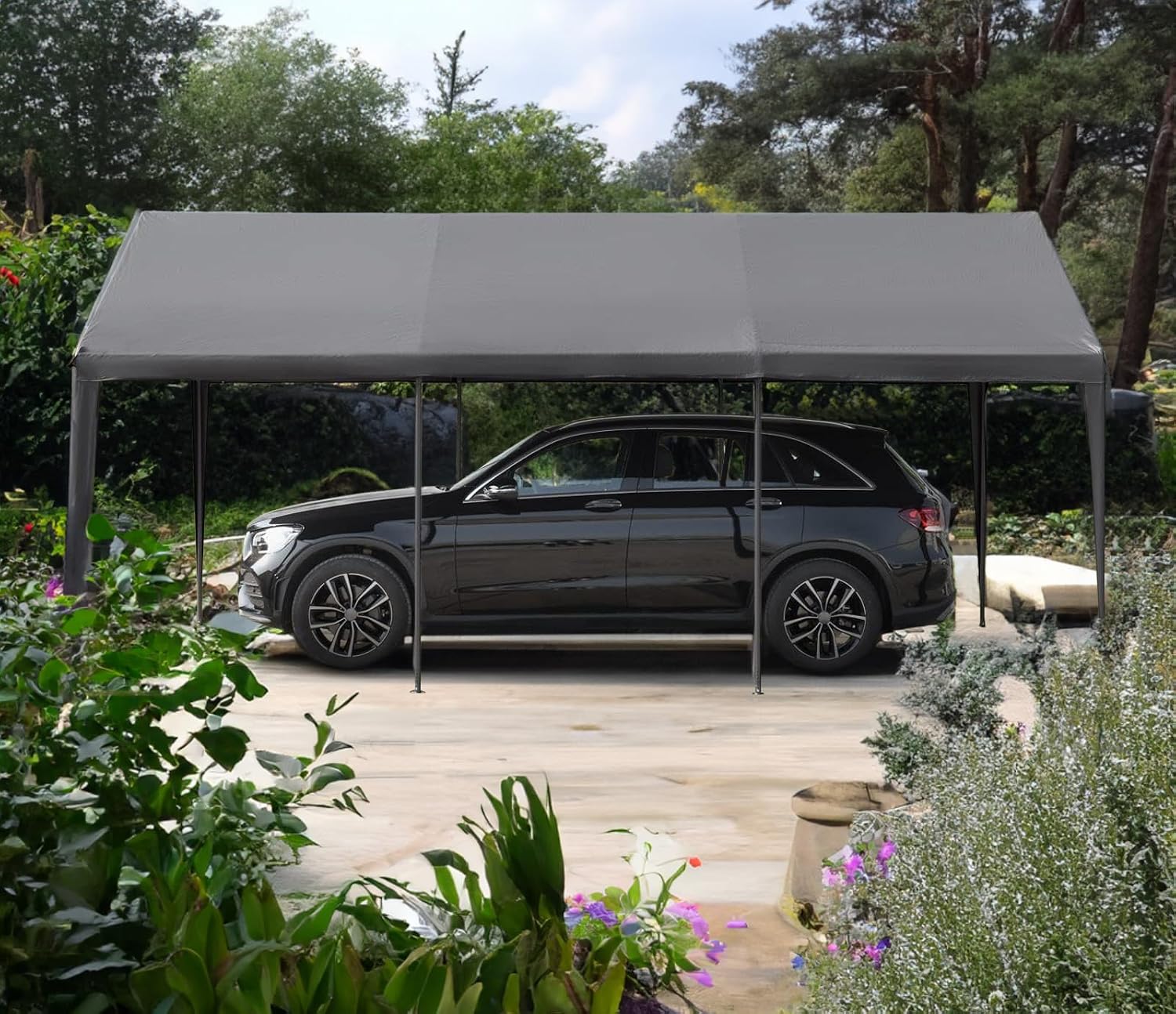 10x20 FT Heavy Duty Carport Car Tent Car Canopy Storage Shed, Portable Garage with Removable Sidewalls & Doors All-Season Tarp for Car,Truck,SUV,Party Grey