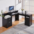 60' L Shaped Executive Desk with Printer Space,Corner Computer Desk with Power Outlets,Lockable Drawers & Adjustable File Cabnet,L Shaped Office Desk with Monitor Stand (Black)