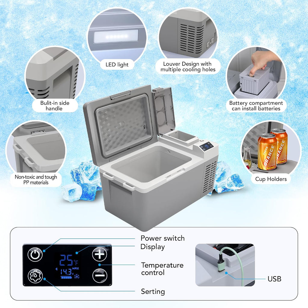 GarveeTech Car Refrigerator - 21 QT Electric Cooler with Ultra-Fast Cooling, Car Cooler with Low Power, Portable Refrigerator with Battery Protection, Portable Freezer with 12/24V DC, Usable Battery