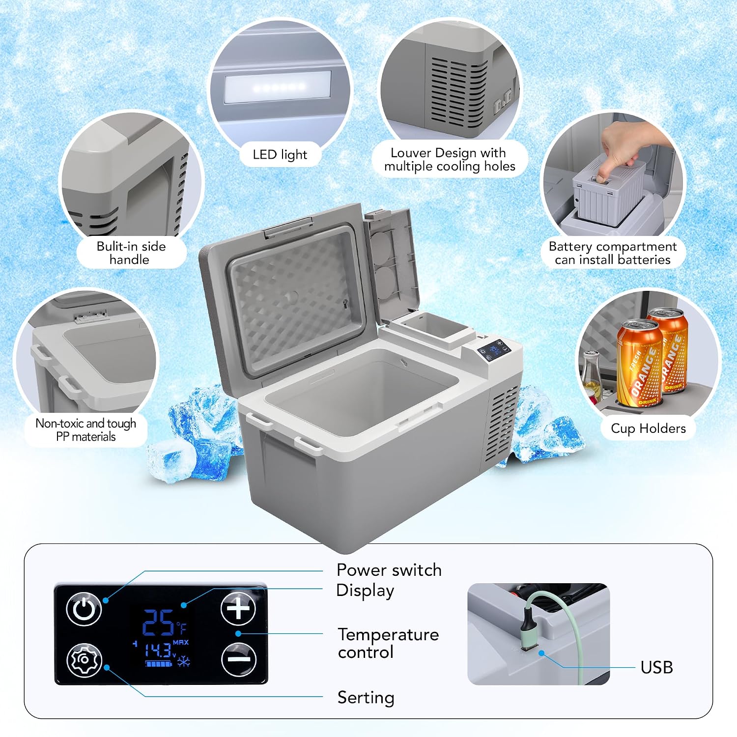 GarveeTech Car Refrigerator - 21 QT Electric Cooler with Ultra-Fast Cooling, Car Cooler with Low Power, Portable Refrigerator with Battery Protection, Portable Freezer with 12/24V DC, Usable Battery