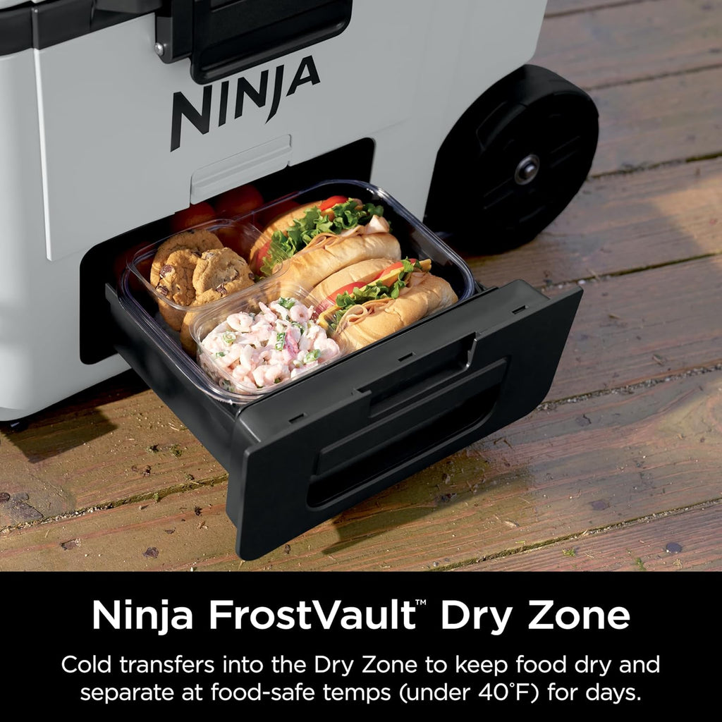 Ninja | Cooler | FrostVault 45QT Cooler with Wheels | Insulated with Temp Dry Storage Drawer | Keeps Ice Cold for Days | for the Beach, Camping, Picnics & More | Cloud White | FB245WH
