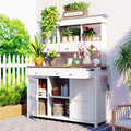 Harper & Bright Designs 65.7'' H Tall Garden Potting Bench Table with Hutch,Patio Storage Workstation with 3 Shelves,6 Drawers,2 Bottom Cabinets&Side Hooks for Mudroom,Doorway, White