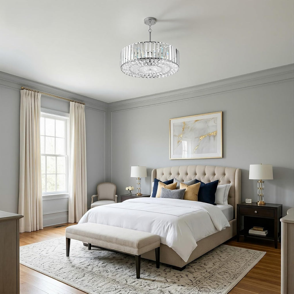 VONLUCE Cystal Ceiling Light Fixture, 6-Light Semi Flush Ceiling Light with Crystal Prisms, 21 in. Chandelier for Dining Room Bedroom Entryway, Kitchen, Nickel Metal Canopy, ETL Certificated
