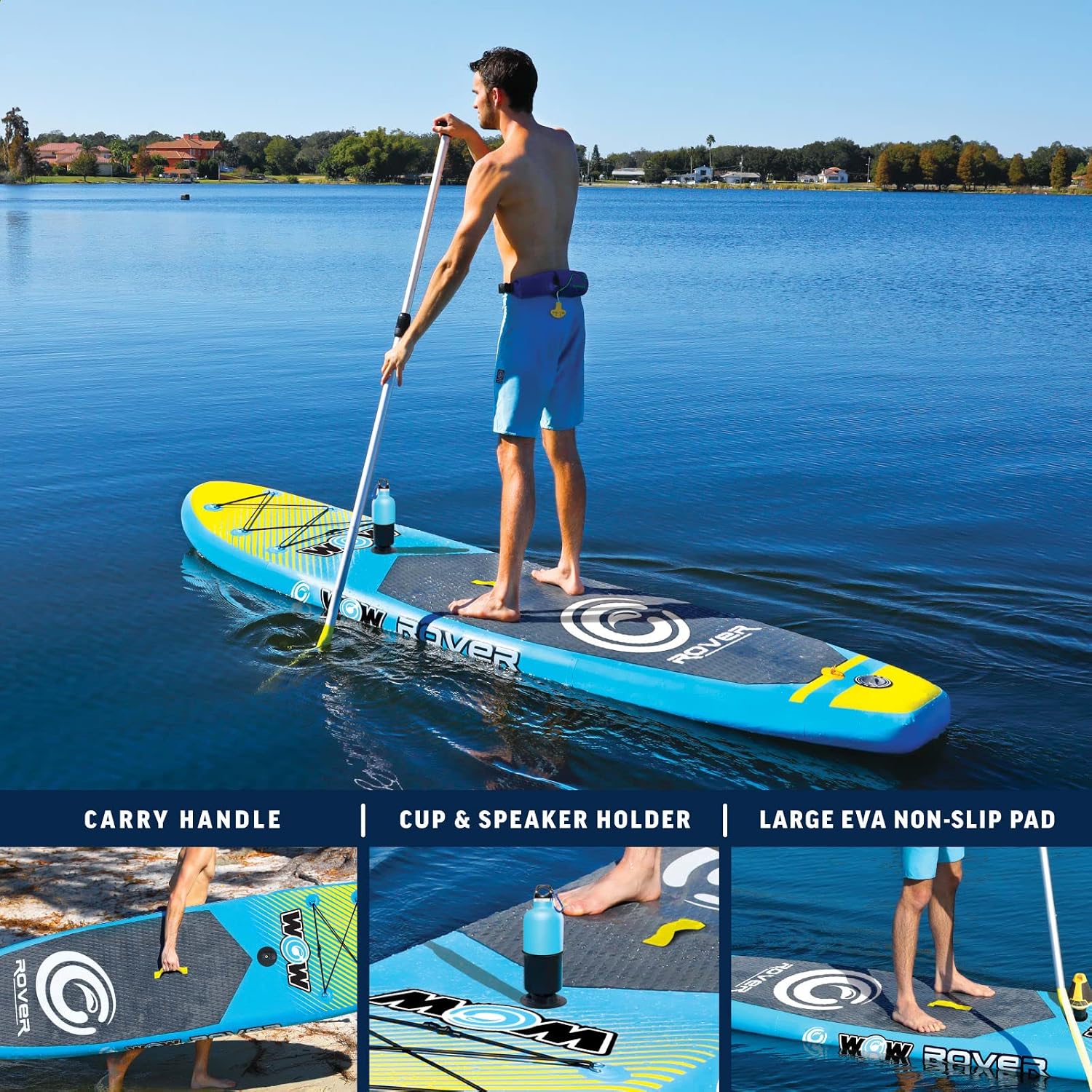 WOW Sports - Rover Paddleboard - Inflatable Paddleboard with Pump & Carrying Case - Perfect Lake Accessory