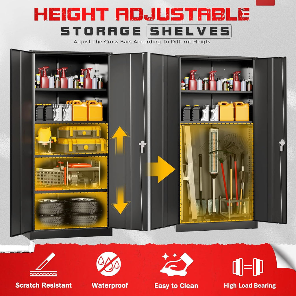 Bonusall 72' Storage Cabinet,Heavy-Duty Steel Cabinet with 2 Locking Doors & 4 Adjustable Shelves for Home