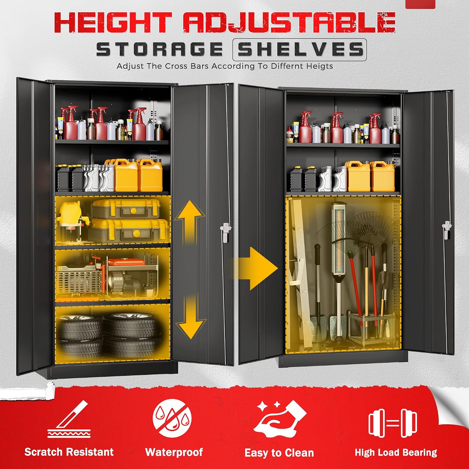 Bonusall 72' Storage Cabinet,Heavy-Duty Steel Cabinet with 2 Locking Doors & 4 Adjustable Shelves for Home