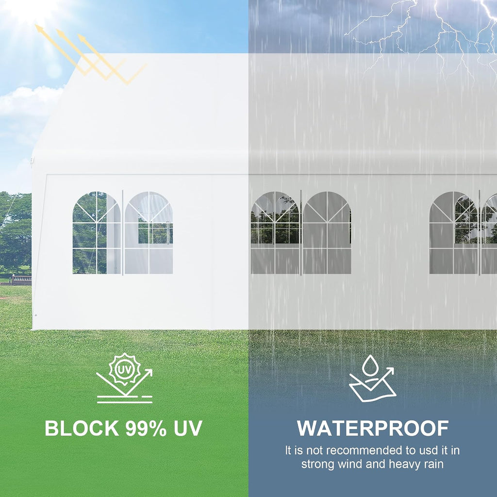 Party Tent, 20' x 20' Heavy Duty Outdoor Canopy Tent All-Season Tarp & Removable Sidewall Waterproof Carport Wedding Canopy with Windows Event Shelters Outdoor Storage Shelter Birthday BBQ