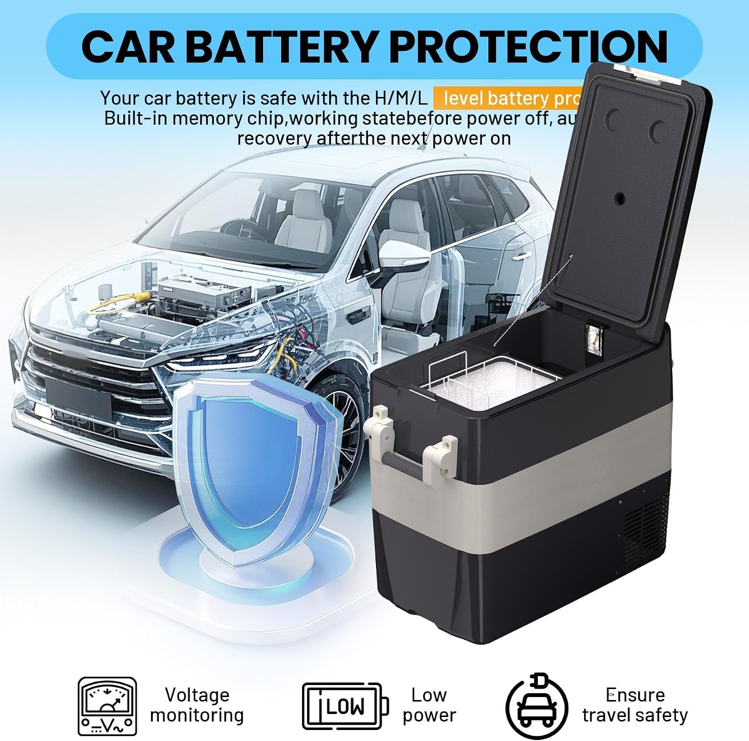 12V Car Refrigerator, 53QT Dual Zone Portable Refrigerator, Electric Cooler & Car Fridge, Plug In Cooler, Car Cooler for SUV, RV, Camping, Road Trips, Freezer 0°F-50°F, 12V/24V DC, 110-240V AC
