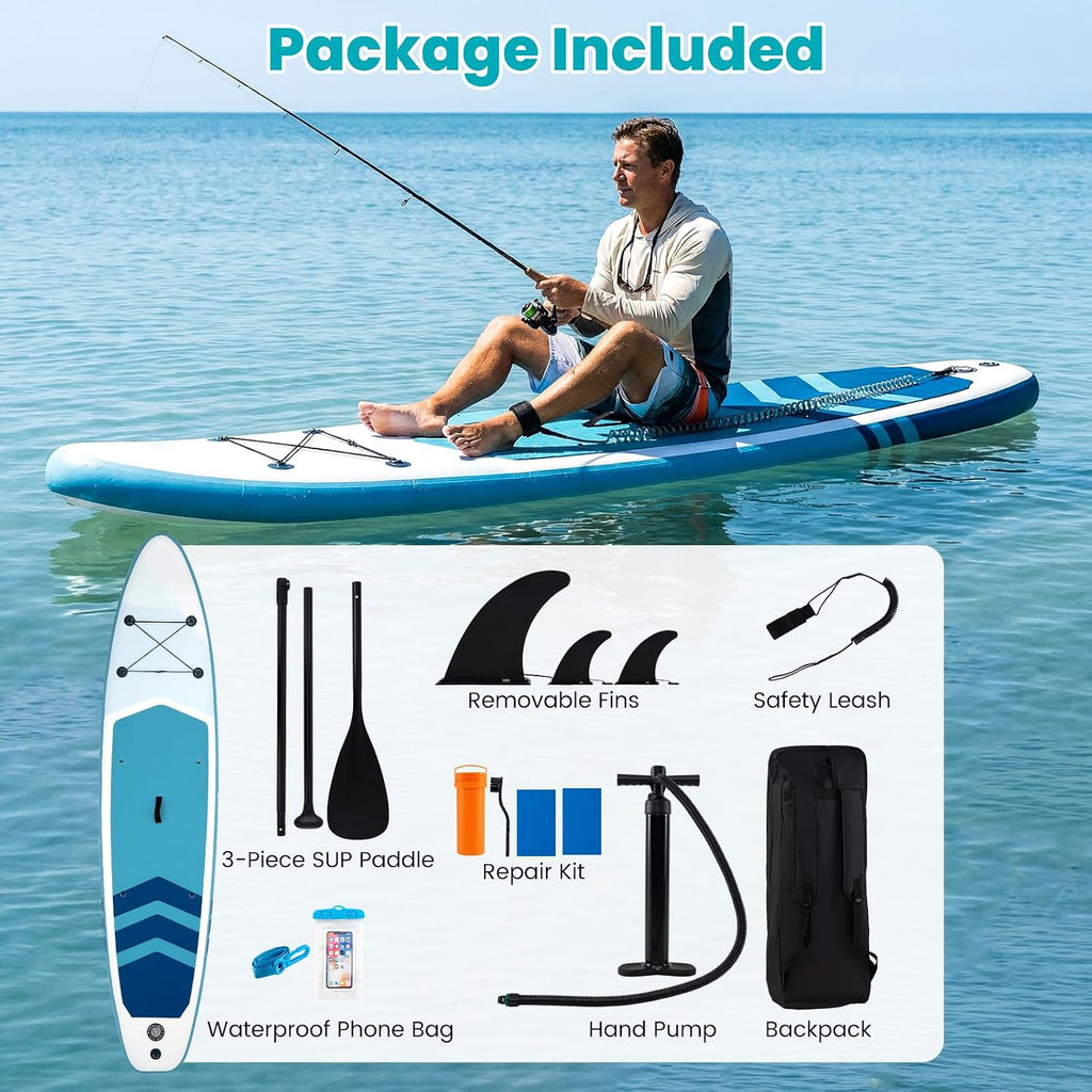 GYMAX Paddle Board, Inflatable Stand Up Paddle Board with SUP Accessories, Removable Fin, Paddle, Pump, Leash & Carry Bag, Blow Up Paddle Boards Standing Boat