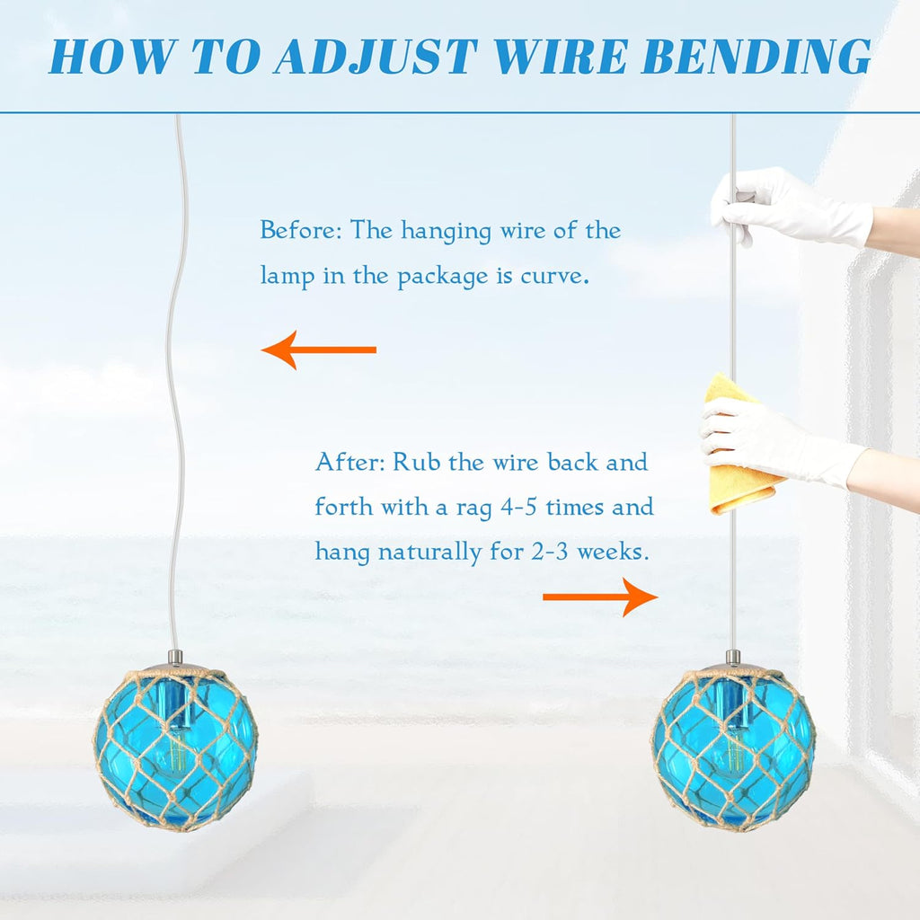 3-Light Blue Coastal Pendant Light Kitchen Island 3 Globe Glass Ocean Chandelier Beach House Boho Chandelier Hanging for Dining Room Living Room Bedroom Foyer (Bulb Incl.)