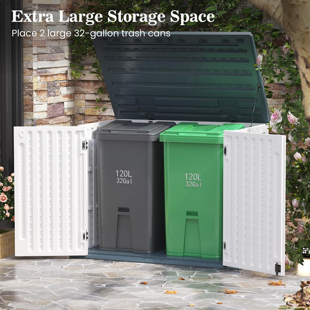 Amopatio Premium Resin 35 Cu Ft Outdoor Storage Shed, Horizontal Resin Trash Can Storage, Weather Resistance Outdoor Cabinet W/Lock Shed for Garbage Cans, Garden Tools, Lawn Mowers,Patio,White