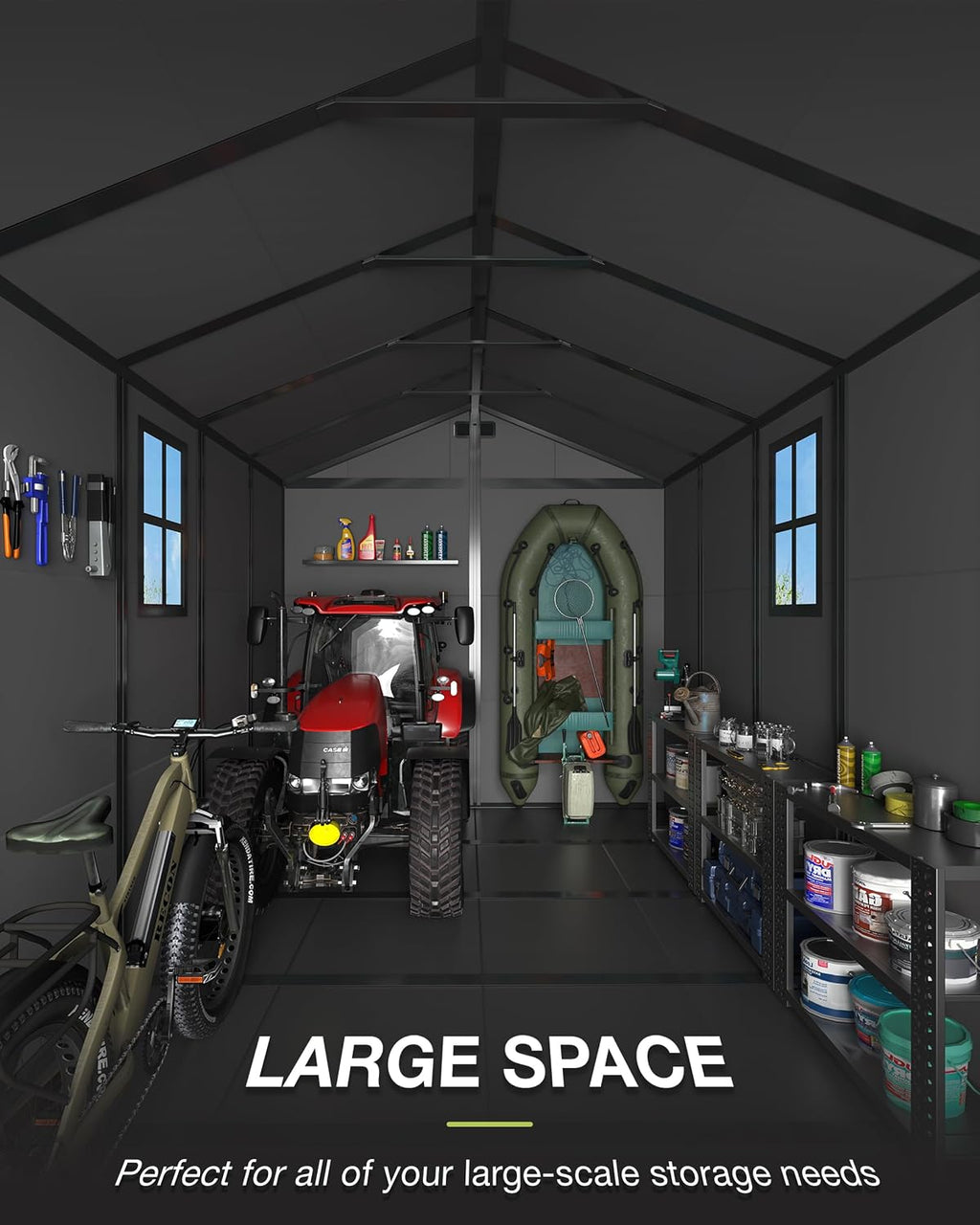 Amopatio Storage Shed 6x8, Resin Outdoor Shed with Floor Included, Plastic Sheds Outdoor Storage for Garden Tools, Bike, Sheds & Outdoor Storage with Lockable Door, Window & Vents, Charcoal Gray
