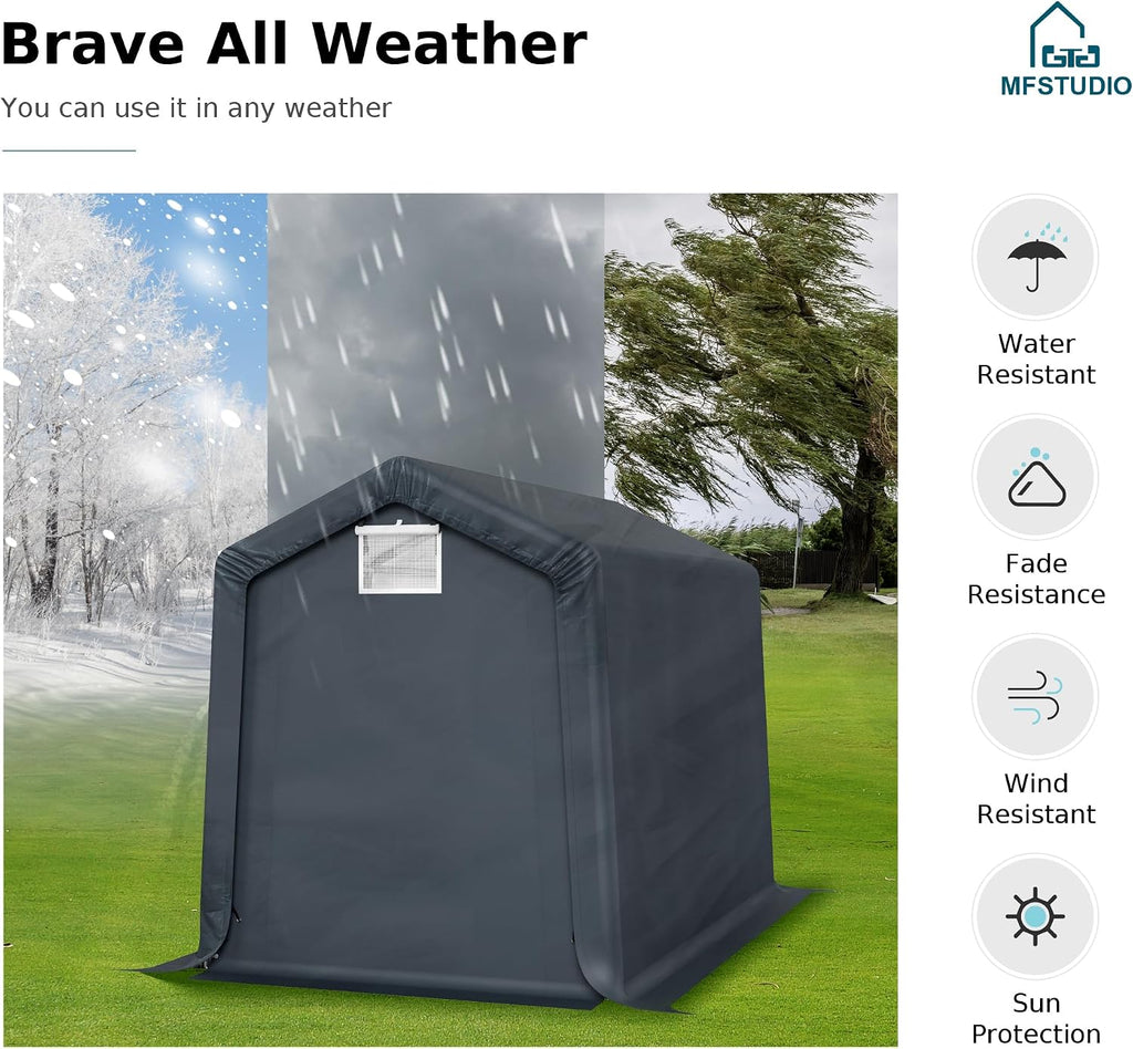 MFSTUDIO Portable Shed Garage, 6x10 Storage Tent Motorcycle Sheds Carport Heavy Duty Canopy with Rolled up Zipper Doors, Outside Utility Shelter Garages Tents for Motorcycles, Bicycles and Tools