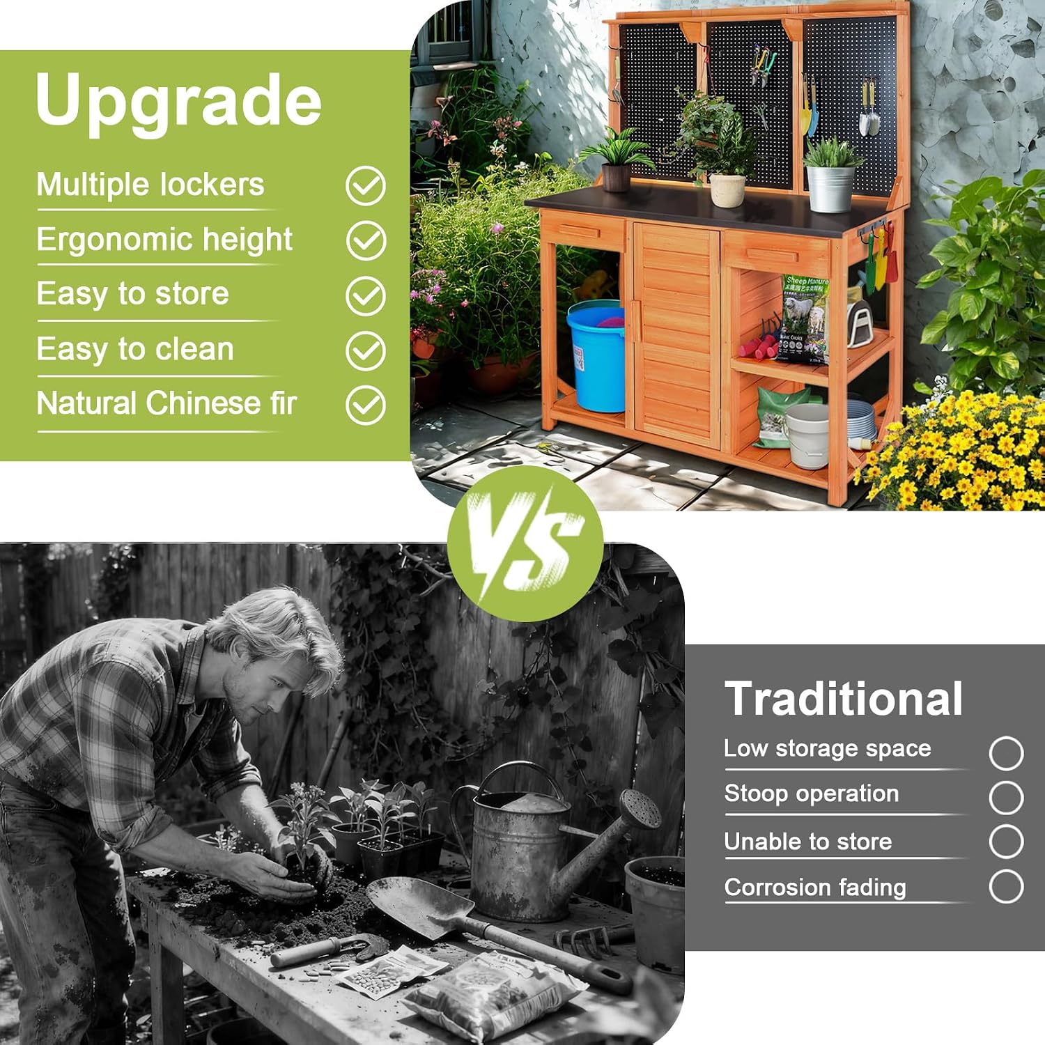 Agitree Outdoor Garden Potting Bench, Horticultural Wooden Workstation Table with Storage Drawer, Cabinet, Metal Pegboard, Adjustable Hooks and Shelves for Backyard, Patio, Greenhouse