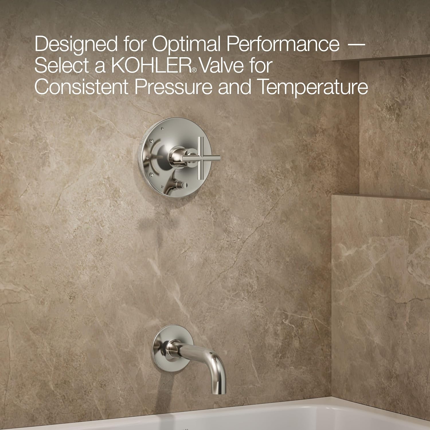 KOHLER K-T14421-3-SN Purist Rite-Temp Pressure-Balancing Bath and Shower Faucet Trim with Push-Button Diverter, 7-3/4' Spout and Cross Handle, Valve Not Included, Vibrant Polished Nickel