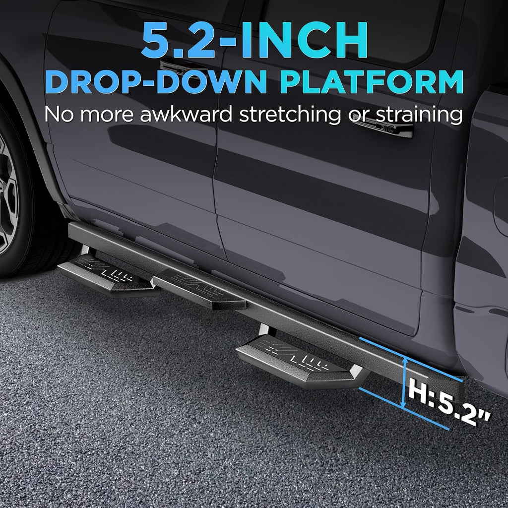 PZ Running Boards Compatible with 2024 2025 Toyota Tacoma Double Cab & Crew Cab (4 Full-Size Doors), Drop Side Steps Black Heavy Duty Carbon Steel Rails Nerf Bars