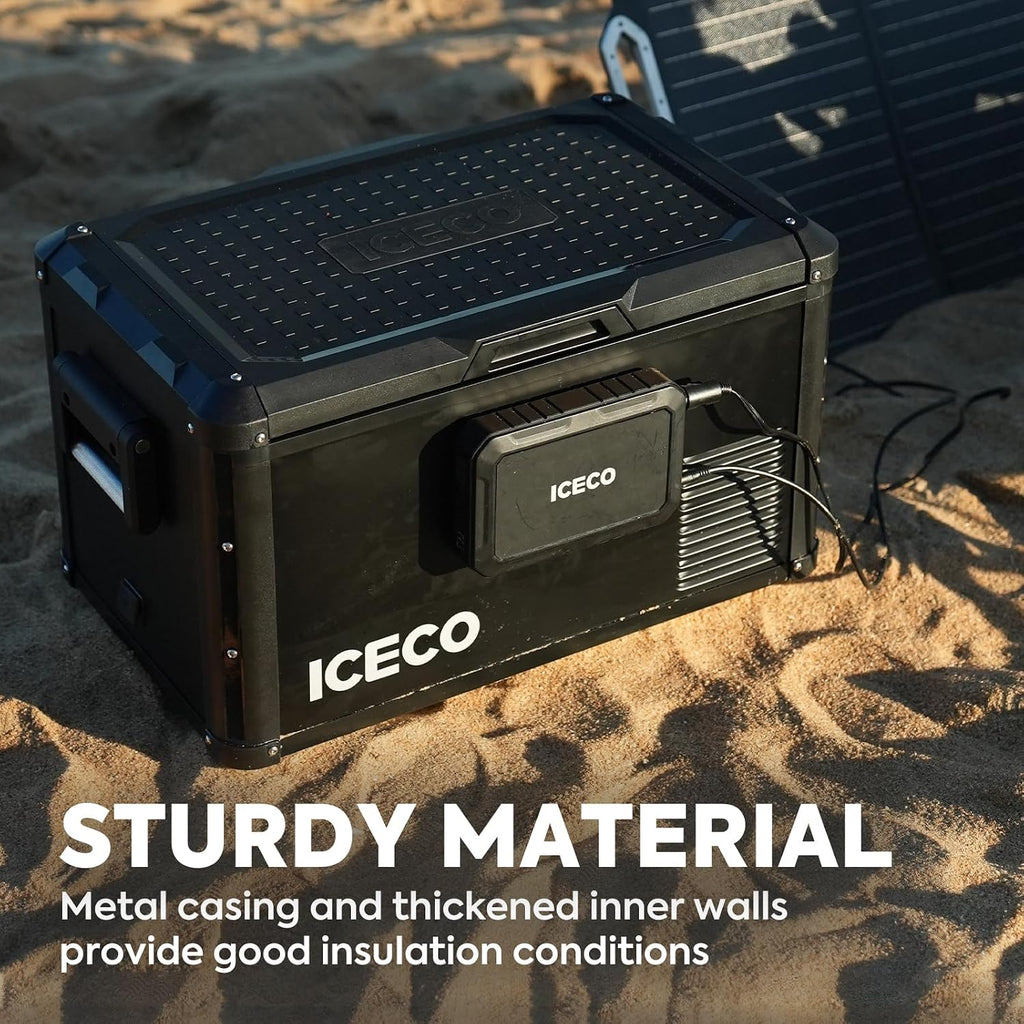 ICECO VL45 ProS Portable Refrigerator Multi-directional Lid, 47 Quart 12V Fridge Freezer with SECOP Compressor, Dual USB & DC 12/24V, AC 110-240V, 0℉-50℉, for Car, RV, Camping, With Mummy Sleeping Bag
