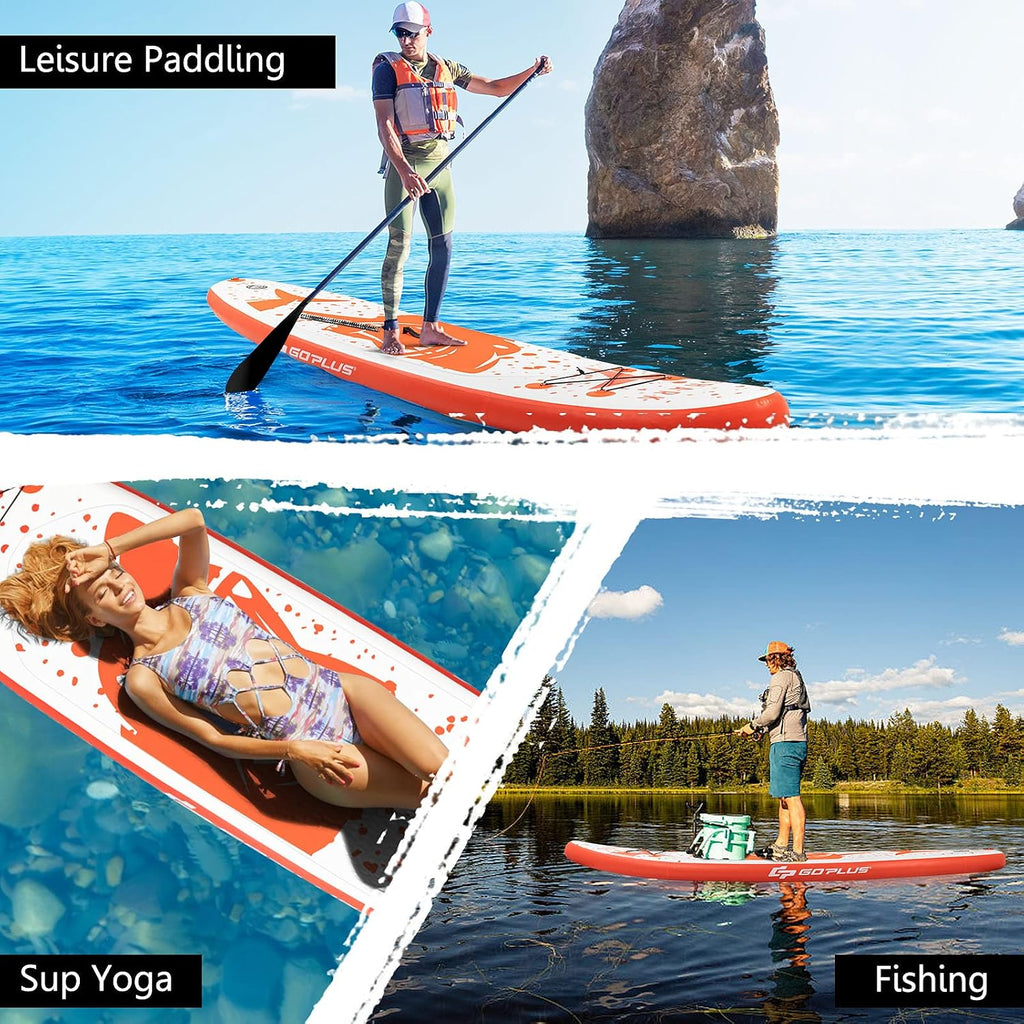 Goplus Inflatable Stand up Paddle Board, 10'/10.5'/11' SUP 6' Thick with Premium Accessories, Adjustable Aluminum Paddle, Leash, Carry Bag, Hand Pump, Removable Fin, ISUP for Adults
